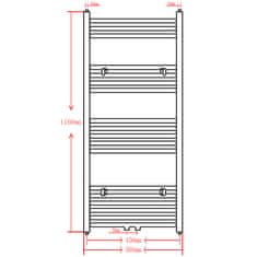 Greatstore Černý žebříkový radiátor na ručníky rovný ústřední topení 500 x 1160 mm