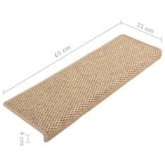 Vidaxl Samolepící nášlapy na schody vzhled sisal 15 ks 65x21x4 cm