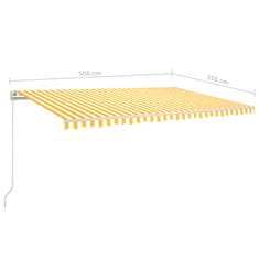 Vidaxl Ručně zatahovací markýza s LED světlem 500 x 350 cm žlutobílá