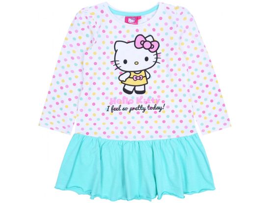 sarcia.eu Tyrkysovo-bílá dívčí tunika s barevnými puntíky a potiskem Hello Kitty 3 let 98 cm