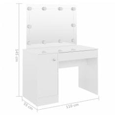 Greatstore Toaletní stolek s LED světly 110 x 55 x 145 cm MDF zářivě bílý