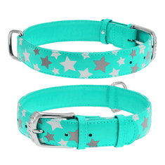 WAUDOG obojek kožený Stars mint (38-49cm/2,5cm)