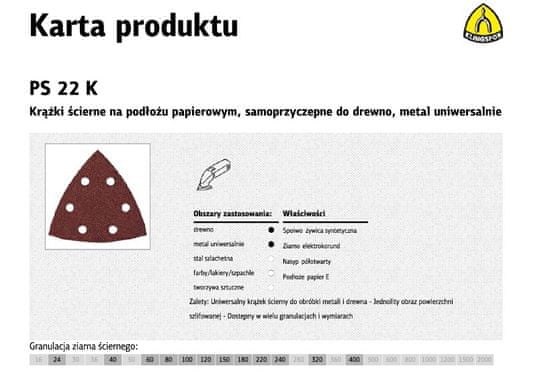 KLINGSPOR K.PAPIER TRÓJKĄT PS22K P180 GLS15