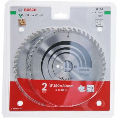 Bosch Dvoukotoučová pila na dřevo Optiline 190X2.6/1.6X30X48Z