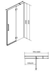 CERSANIT Sprchové dveře s panty crea 100x200, pravé, čiré sklo (S159-002)
