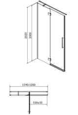 CERSANIT Sprchové dveře s panty crea 120x200, levé, čiré sklo (S159-003)