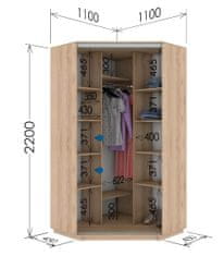 CASARREDO Šatní skříň rohová CORA 110/220 bílá/zrcadlo