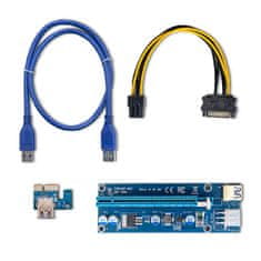 Qoltec PCI-E Riser 1x - 16x | USB 3.0 | ver. 009S | SATA / PCI-E 6 pinů