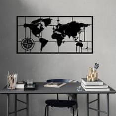 Hanah Home Nástěnná kovová dekorace Mapa světa kompas II 121x60 cm černá