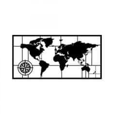 Hanah Home Nástěnná kovová dekorace Mapa světa kompas II 121x60 cm černá