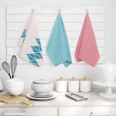 AmeliaHome Sada kuchyňských ručníků Letty Leaves - 3 ks tyrkysová/růžová, velikost 50x70