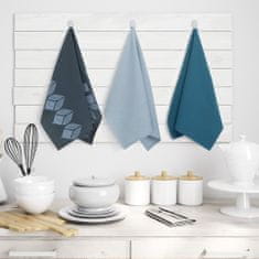 AmeliaHome Sada kuchyňských ručníků Letty Stamp - 3 ks modrá, velikost 50x70