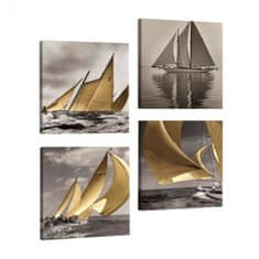 Hanah Home Sada obrazů Boats 4 ks 33x33 cm