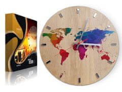 ModernClock Nástěnné hodiny World Wood hnědé