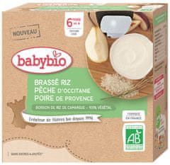 Babybio rýžová kaše s broskví a hruškou 4x85 g