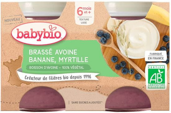 Babybio Brassé z ovesného mléka banán borůvka 2x130 g