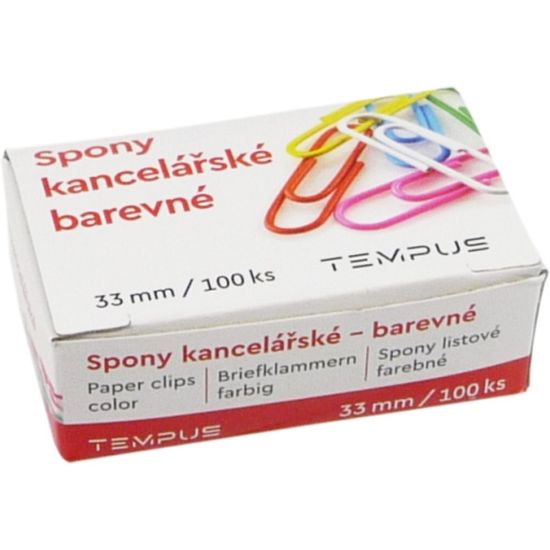 Papírnictví Tempus Dopisová spona barevná 33mm/100ks Tempus - 5 balení