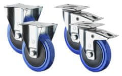 Kola Pirkl SADA Gumová kolečka kuličkové modrá SOFT - průměr 100mm - 2ks pevné 2ks otočné s brzdou | 76x56/84x64 | kuličkové ložisko