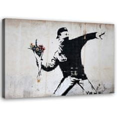 shumee Obraz na plátně, Banksy Hooligan hází kytici květin - 90x60