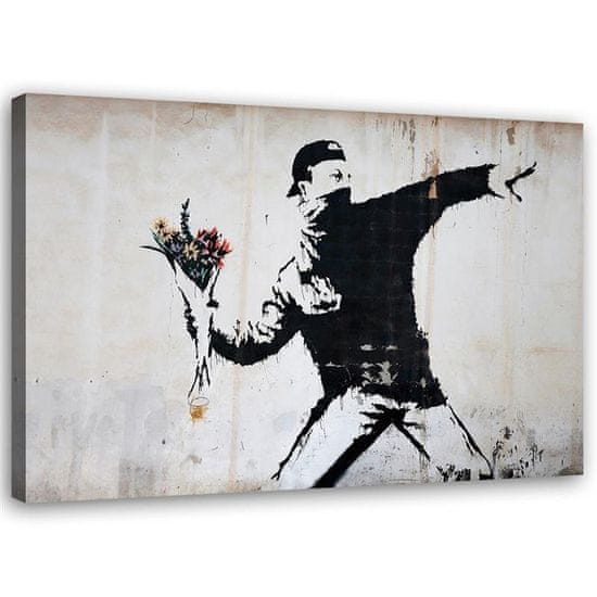 shumee Obraz na plátně, Banksy Hooligan hází kytici květin - 120x80