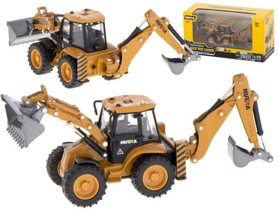 Ikonka Bagr s nakladačem, buldozer s lžící Kovový model H-toys 1704 1:50