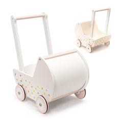 Ikonka Dětský kočárek pro panenky gondola dřevěný kočárek růžový