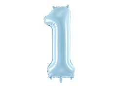 PartyDeco Fóliový balónek Číslo 1 světle modrý 86cm
