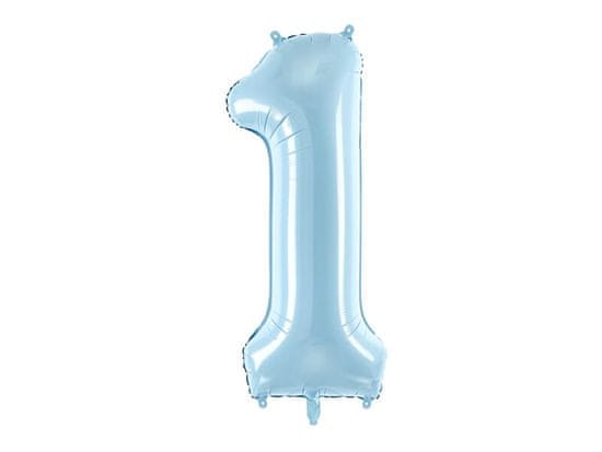 PartyDeco Fóliový balónek Číslo 1 světle modrý 86cm