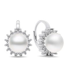 Brilio Silver Úchvatné stříbrné náušnice s perlami a zirkony EA418W