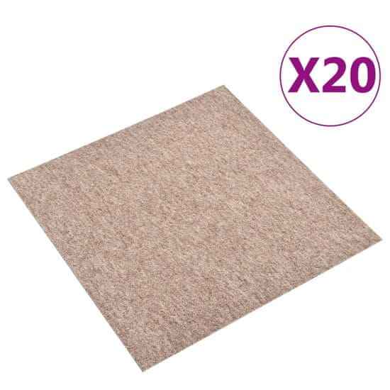 Vidaxl Kobercové podlahové dlaždice 20 ks 5 m2 50 x 50 cm béžové