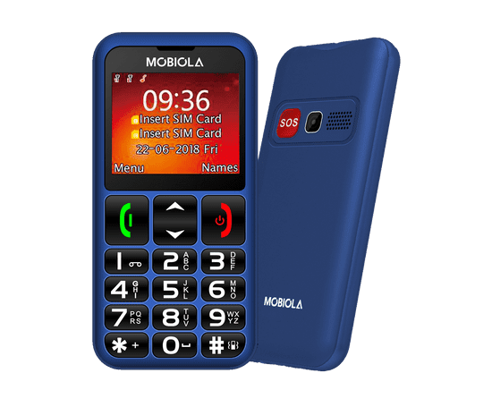 Mobiola MB700 Senior, mobilní telefon pro seniory, SOS tlačítko, 2 SIM, nabíjecí stojánek, modrý