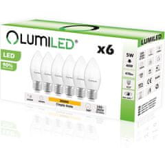 LUMILED 6x LED žárovka E27 SVÍČKA 5W = 40W 3000K LUMILED