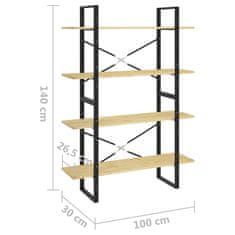 Greatstore Knihovna se 4 policemi 100 x 30 x 140 cm masivní borovice