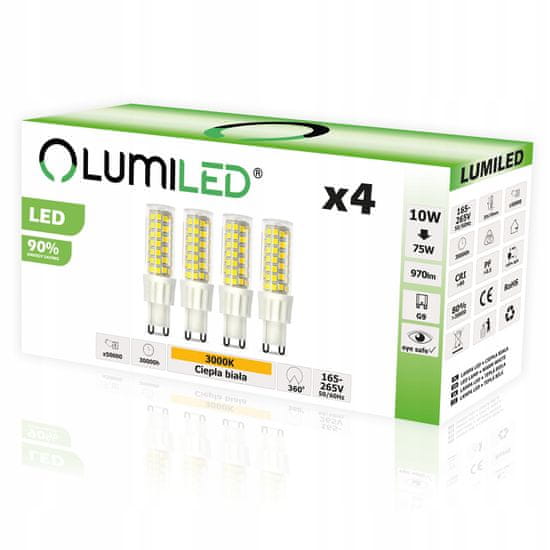 LUMILED 4x LED žárovka G9 CAPSULE 10W = 75W 970lm 3000K Teplá bílá 360°