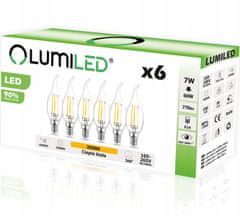 LUMILED 6x LED žárovka E14 7W = 60W 3000K Svíčka FILAMENT