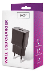 setty. síťová USB nabíječka 1A (GSM043797) černá