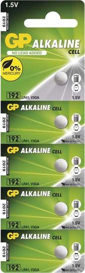 GP Batteries Alkalická knoflíková baterie GP LR41 (192F), 5 ks