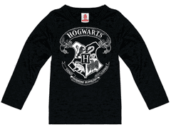 CurePink Dětské tričko Harry Potter s dlouhým rukávem: Erb Bradavic - Hogwarts Logo (výška 104 cm) černá bavlna