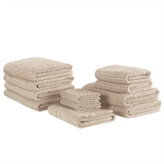 Beliani Sada 11 béžových bavlněných ručníků ATAI