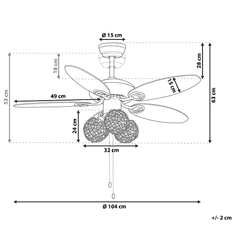 Beliani Hnědý stropní ventilátor se světlem HEILONG