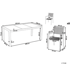 Beliani Sada zahradního nábytku stůl se skleněnou deskou 220 x 100 cm 8 ratanových židlí GROSSETO