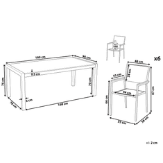 Beliani Sada zahradního nábytku stůl se skleněnou deskou 180 x 90 cm 6 béžová židle GROSSETO