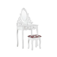 Beliani Toaletní stolek, 4 zásuvky, oválné zrcadlo a bílá stolička AMOUR