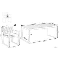 Beliani Záhradní sada z akátového dřeva 8 místní s polštáři se vzorem listů SASSARI