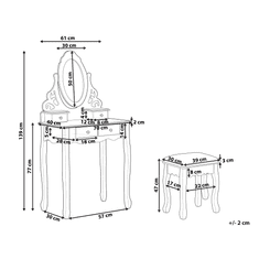 Beliani Toaletní stolek, 4 zásuvky, oválné zrcadlo a bílá stolička AMOUR