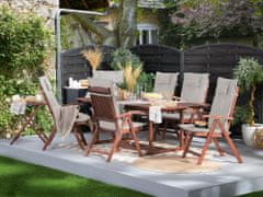 Beliani Zahradní souprava, dřevěný stůl a 6 židlí s béžově šedými polštáři TOSCANA