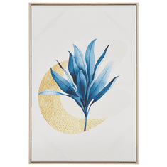 Beliani Zarámovaný obraz na plátně květinový motiv 63 x 93 cm béžová a modrá CORVARO