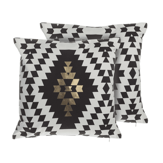 Beliani Sada 2 dekorativních polštářů s geometrickým černo-bílým potiskem a zlatým motivem 45 x 45 cm COLEUS