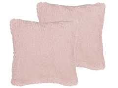 Beliani Sada 2 plyšových polštářů 42 x 42 růžová PARGI
