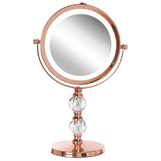 Beliani Kosmetické zrcátko s LED osvětlením ø 18 cm růžově zlatá CLAIRA